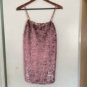 For Love & Lemons Sequin Mini Slip Dress Size Small Pink Gold